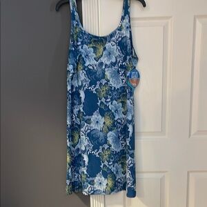 Floral Blue and Green Sleeveless Dress